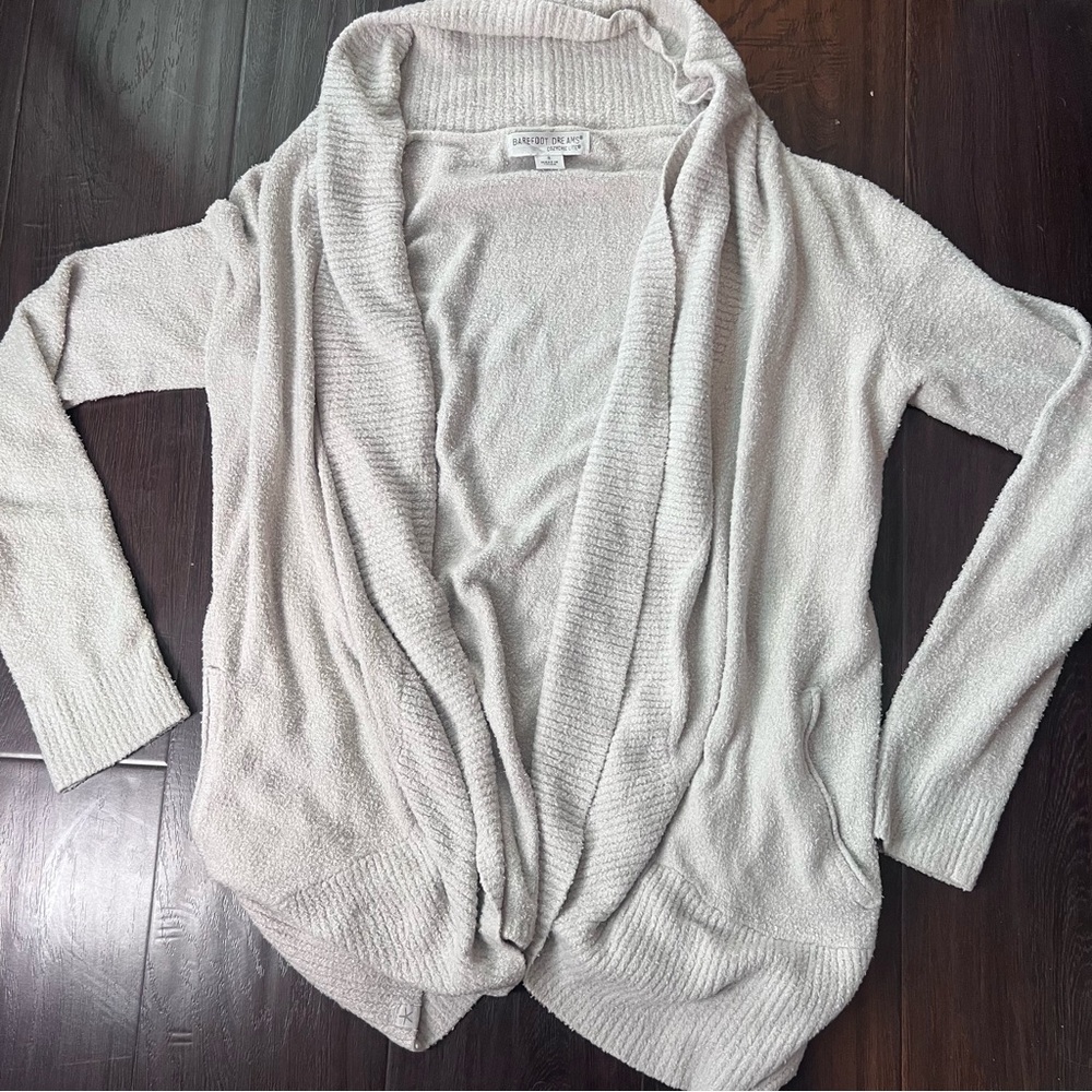 Barefoot Dreams Open-Front Shawl Collar Cardigan - Light Cream